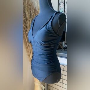 Aqua Couture Slimming Black Ruched One Piece Swim Suit